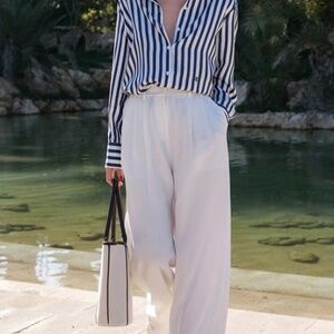 LILY SILK TIMELESS PLEATED WIDE-LEG DENSE SILK TROUSERS NEW W TAG - SIZE 2 WHITE